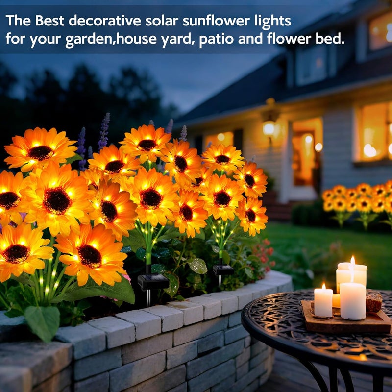SANDECO Solar Sunflower Lights Outdoor Garden Decor, Solar Flowers Lights with 18 Sunflowers, Waterproof Fall Decor Stake Decorative Light Auto ON/Off for Garden Yard Patio Backyard, Gift for Women (3 Pack) - Image 5